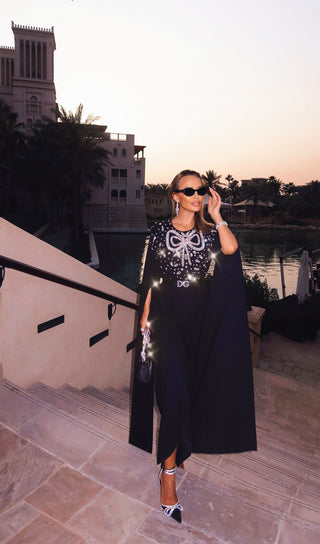 Ribbon Embroidered Abaya Dress