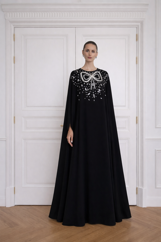Ribbon Embroidered Abaya Dress