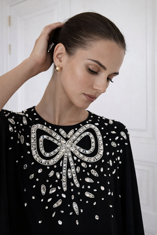 Ribbon Embroidered Abaya Dress